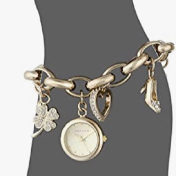 Anne Klein Women Crystal Accented Gold-Tone Charm Bracelet Watch, 10/7604CHRM - Picture 2 of 5